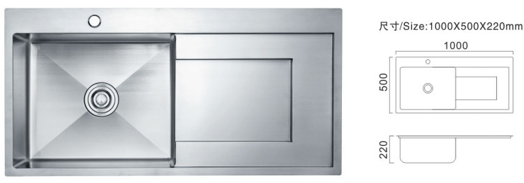 Single Bowl 81cm Dapur Cuci Custom Komersial Rustless Cuci Plat Jenis