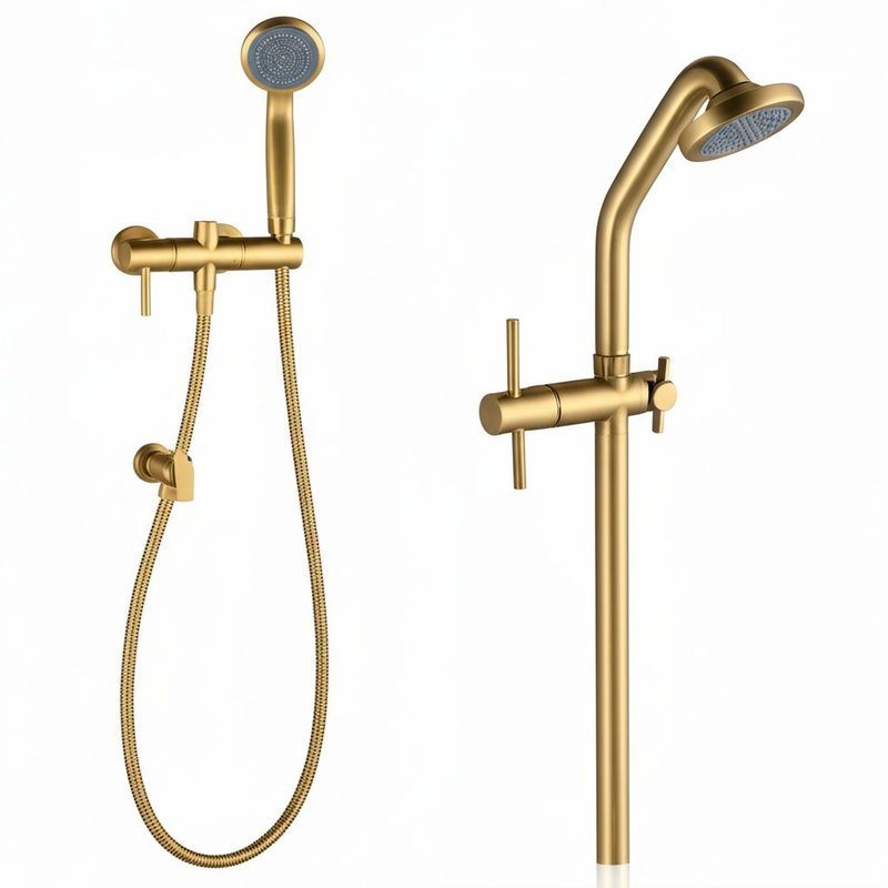 Set Kolom Shower Ekspos Warna Gunmetal dengan Katup Pengalih Multi-Mode dan Bundel Shower Tangan Kuningan