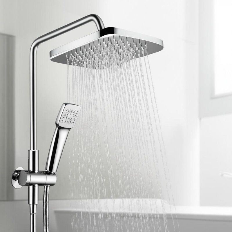 Panel keran shower modern yang dipasang di dinding berwarna putih dengan pengalihan kontrol ganda dengan semprotan genggam 4 fungsi