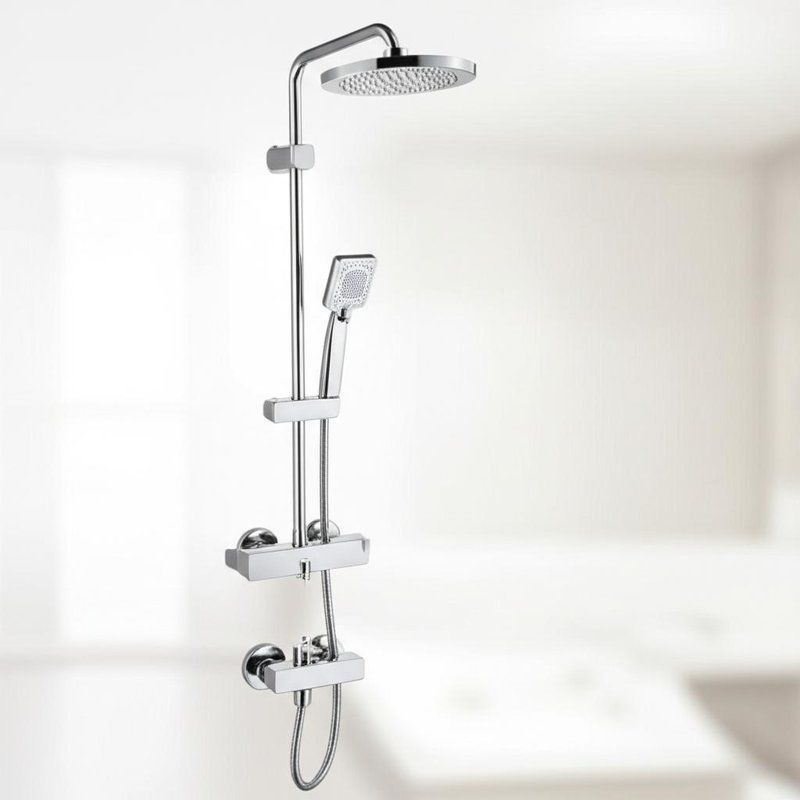 Chrome Brass Thermostatic Shower Faucet Combo Anti-Scald Protection dengan Multi-Function Handheld Spray