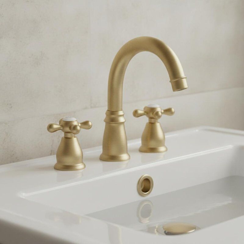 Faucet Baskom Kuningan Bulat Klasik Cerat Melengkung Selesai Kuningan dengan Set Limbah Pop Up Gaya Tradisional